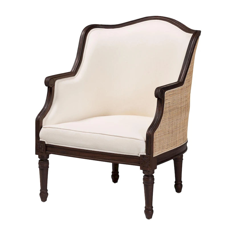 Fauteuil d'appoint en rotin, tissu beige et marron foncé pour 1 personne