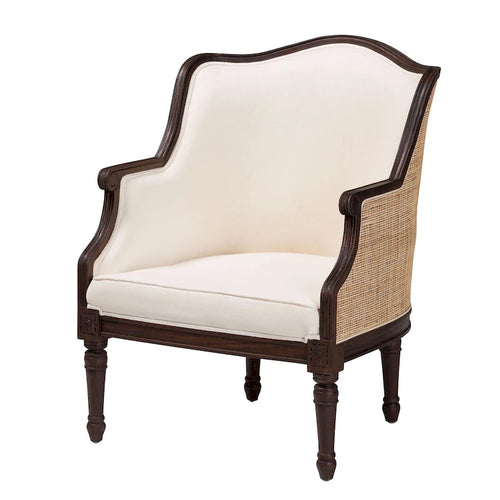Fauteuil d'appoint en rotin, tissu beige et marron foncé pour 1 personne