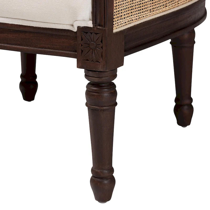 Fauteuil d'appoint en rotin, tissu beige et marron foncé pour 1 personne