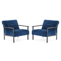 Fauteuil d'appoint déhoussable en chenille bleu foncé/vert/gris/argent/blanc/jaune, lot de 2