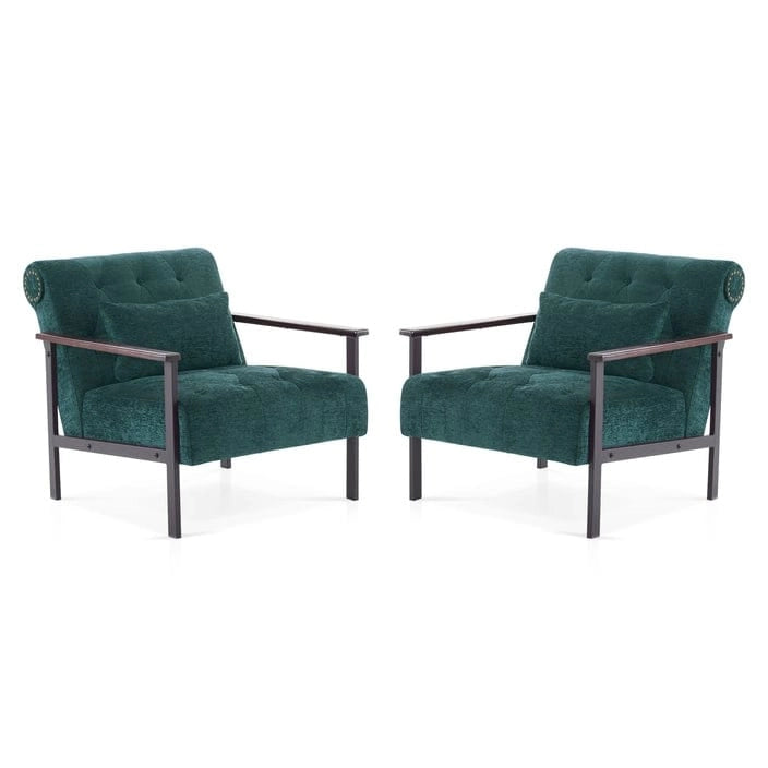 Fauteuil d'appoint déhoussable en chenille bleu foncé/vert/gris/argent/blanc/jaune, lot de 2