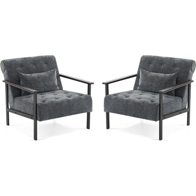 Fauteuil d'appoint déhoussable en chenille bleu foncé/vert/gris/argent/blanc/jaune, lot de 2