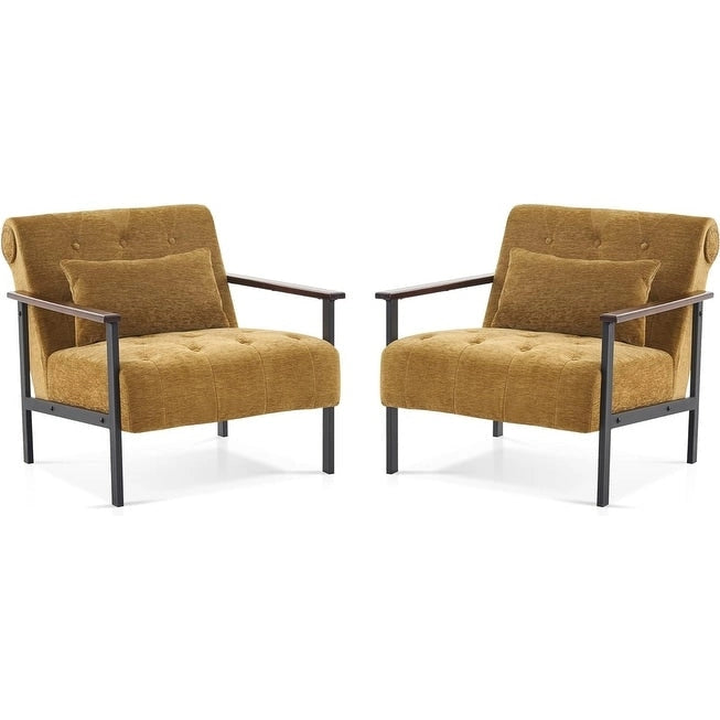 Fauteuil d'appoint déhoussable en chenille bleu foncé/vert/gris/argent/blanc/jaune, lot de 2