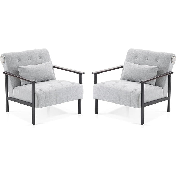 Fauteuil d'appoint déhoussable en chenille bleu foncé/vert/gris/argent/blanc/jaune, lot de 2