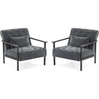 Fauteuil d'appoint déhoussable en chenille bleu foncé/vert/gris/argent/blanc/jaune, lot de 2