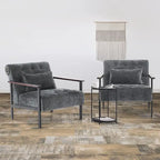 Fauteuil d'appoint déhoussable en chenille bleu foncé/vert/gris/argent/blanc/jaune, lot de 2