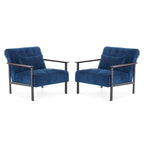 Fauteuil d'appoint déhoussable en chenille bleu foncé/vert/gris/argent/blanc/jaune, lot de 2