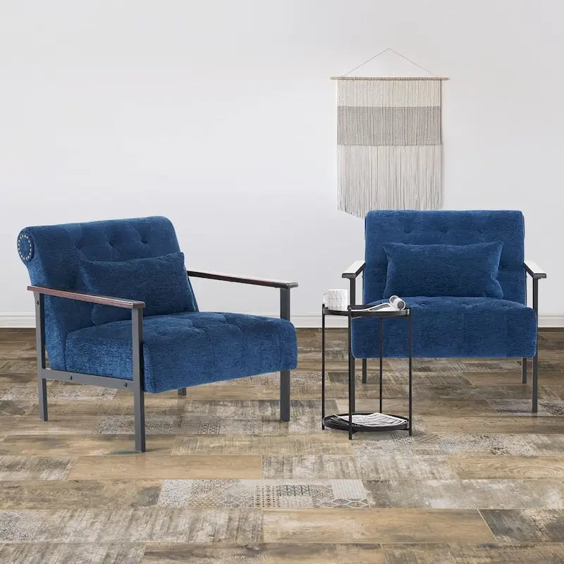 Fauteuil d'appoint déhoussable en chenille bleu foncé/vert/gris/argent/blanc/jaune, lot de 2