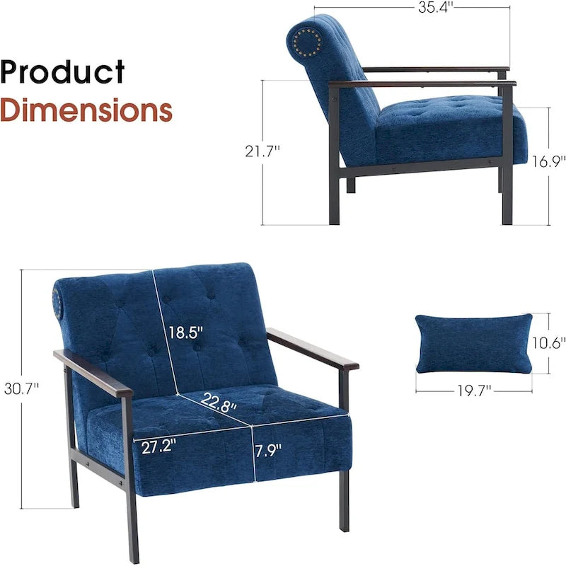 Fauteuil d'appoint déhoussable en chenille bleu foncé/vert/gris/argent/blanc/jaune, lot de 2