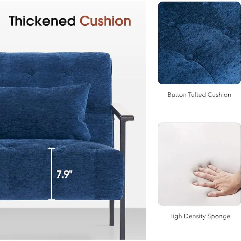 Fauteuil d'appoint déhoussable en chenille bleu foncé/vert/gris/argent/blanc/jaune, lot de 2