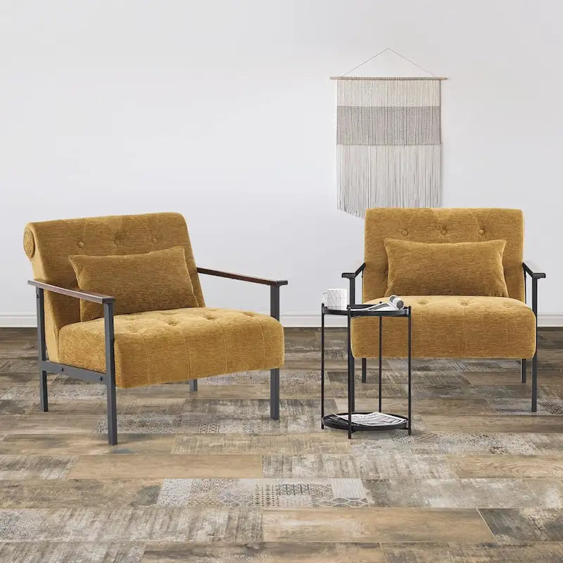 Fauteuil d'appoint déhoussable en chenille bleu foncé/vert/gris/argent/blanc/jaune, lot de 2