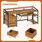 Bureau d'angle en L de gaming et de bureau, 1 personne, marron/gris/noir, avec éclairage LED, tiroirs verrouillables et prise de courant