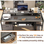 Bureau d'angle en L de gaming et de bureau, 1 personne, marron/gris/noir, avec éclairage LED, tiroirs verrouillables et prise de courant