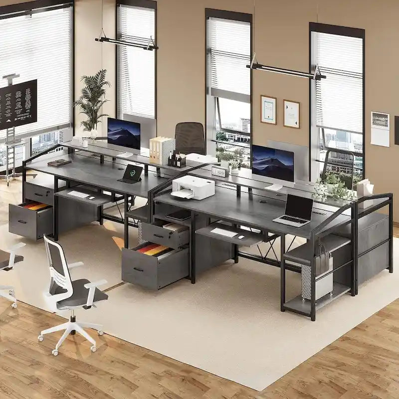 Bureau d'angle en L de gaming et de bureau, 1 personne, marron/gris/noir, avec éclairage LED, tiroirs verrouillables et prise de courant