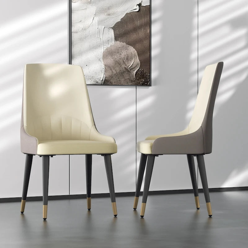 Chaise de salle à manger tapissée blanc crème et gris / orange et gris, lot de 2
