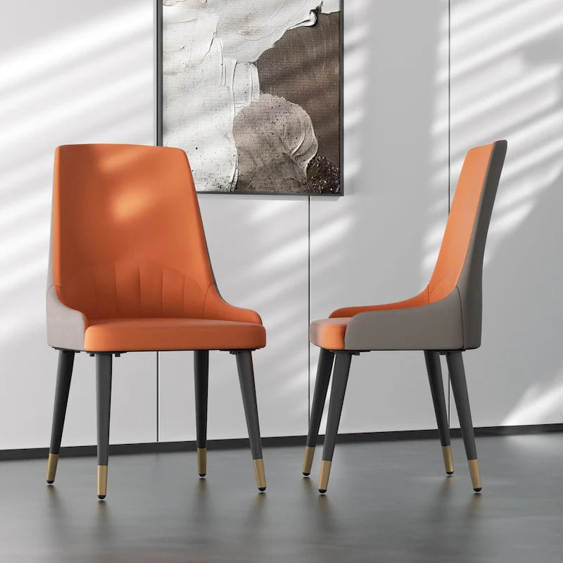 Chaise de salle à manger tapissée blanc crème et gris / orange et gris, lot de 2