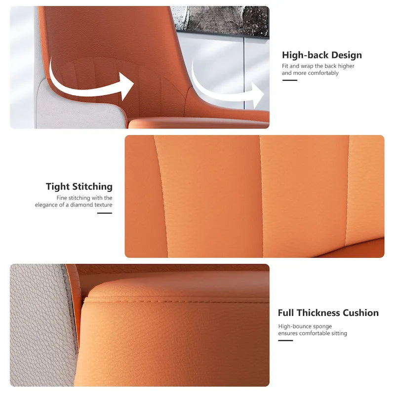 Chaise de salle à manger tapissée blanc crème et gris / orange et gris, lot de 2
