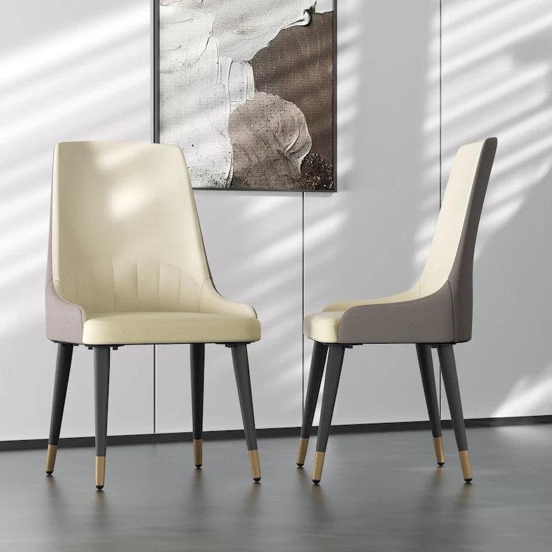 Chaise de salle à manger tapissée blanc crème et gris / orange et gris, lot de 2