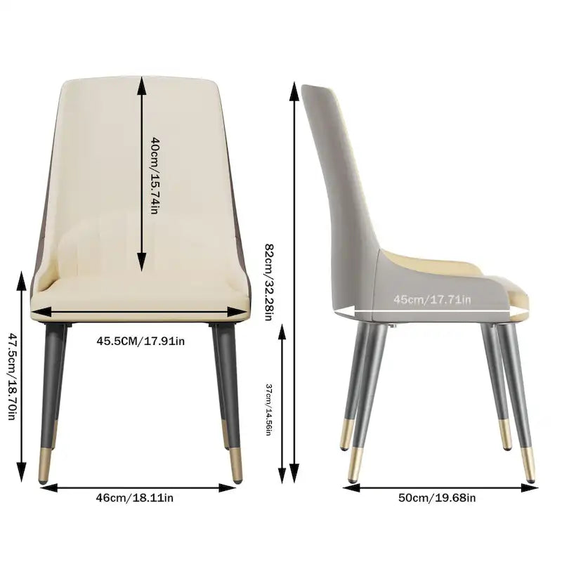Chaise de salle à manger tapissée blanc crème et gris / orange et gris, lot de 2