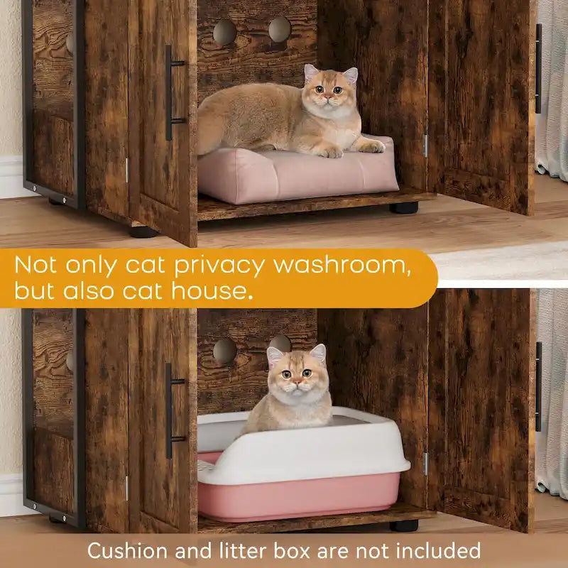 Meuble de litière pour chat 2 en 1 gris/marron avec 3 étagères et porte, pour 1 chat