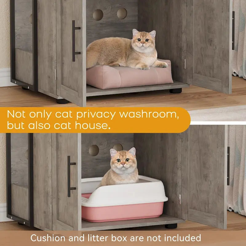 Meuble de litière pour chat 2 en 1 gris/marron avec 3 étagères et porte, pour 1 chat