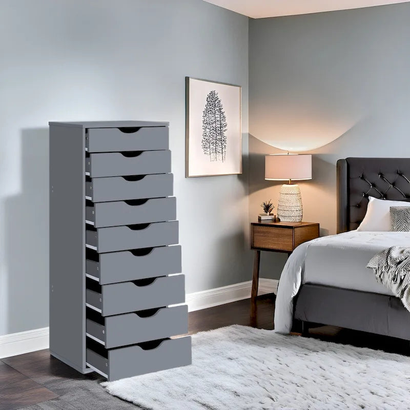 Commode à 9 tiroirs – Noir / Gris / Blanc, unité simple