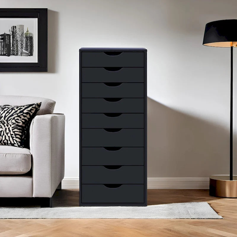 Commode à 9 tiroirs – Noir / Gris / Blanc, unité simple