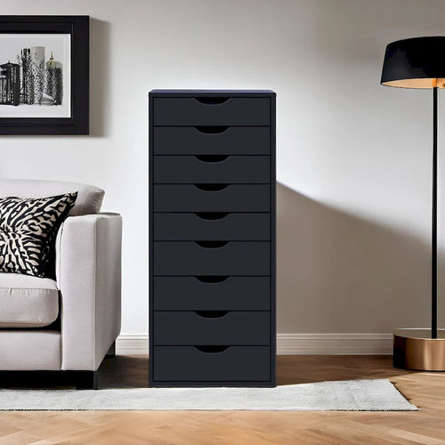 Commode à 9 tiroirs – Noir / Gris / Blanc, unité simple