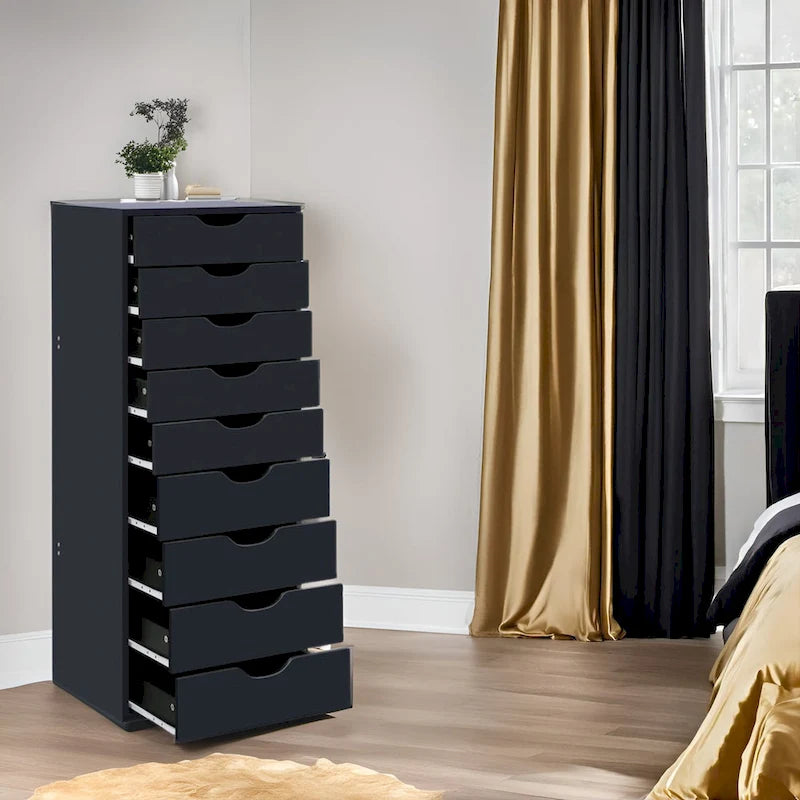 Commode à 9 tiroirs – Noir / Gris / Blanc, unité simple