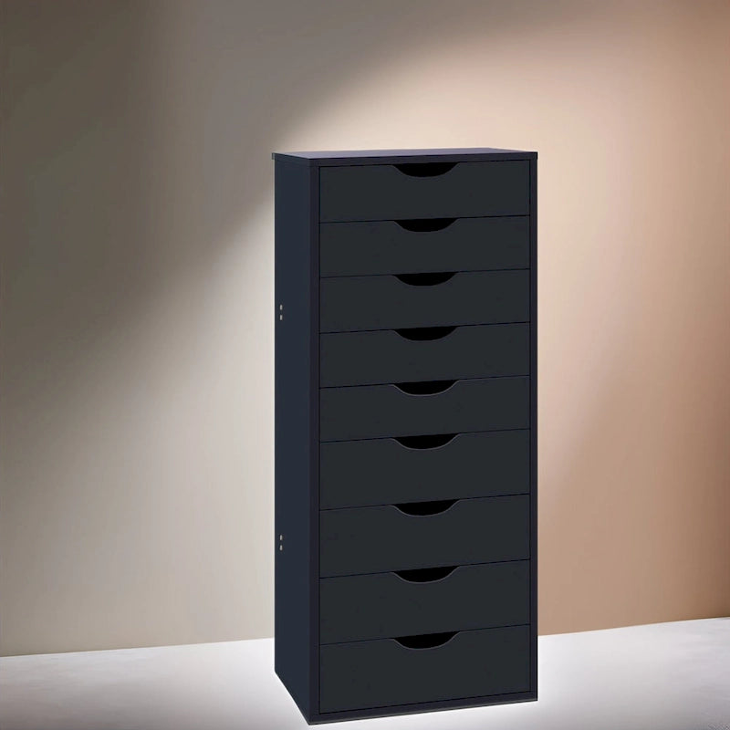 Commode à 9 tiroirs – Noir / Gris / Blanc, unité simple