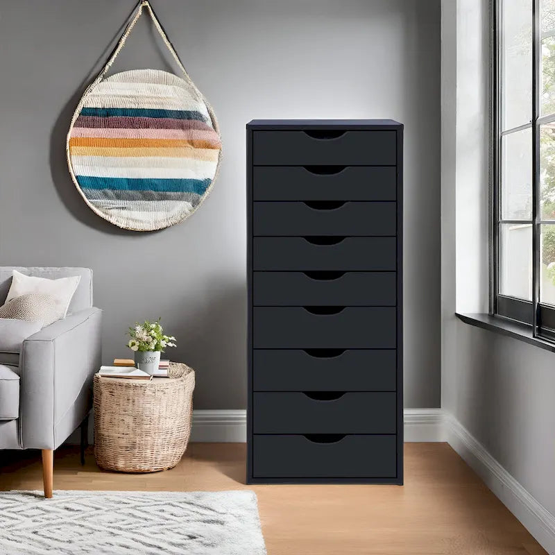 Commode à 9 tiroirs – Noir / Gris / Blanc, unité simple