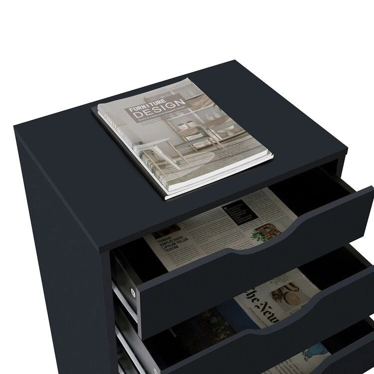 Commode à 9 tiroirs – Noir / Gris / Blanc, unité simple