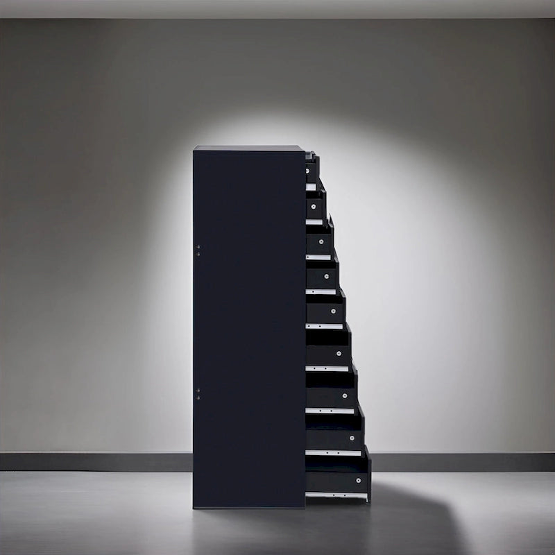 Commode à 9 tiroirs – Noir / Gris / Blanc, unité simple