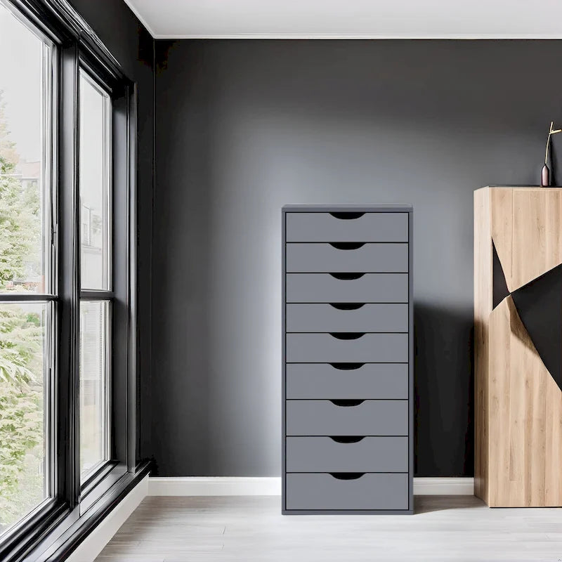 Commode à 9 tiroirs – Noir / Gris / Blanc, unité simple