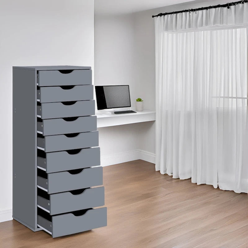 Commode à 9 tiroirs – Noir / Gris / Blanc, unité simple