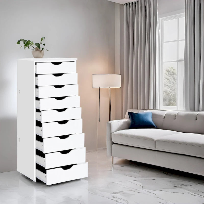 Commode à 9 tiroirs – Noir / Gris / Blanc, unité simple
