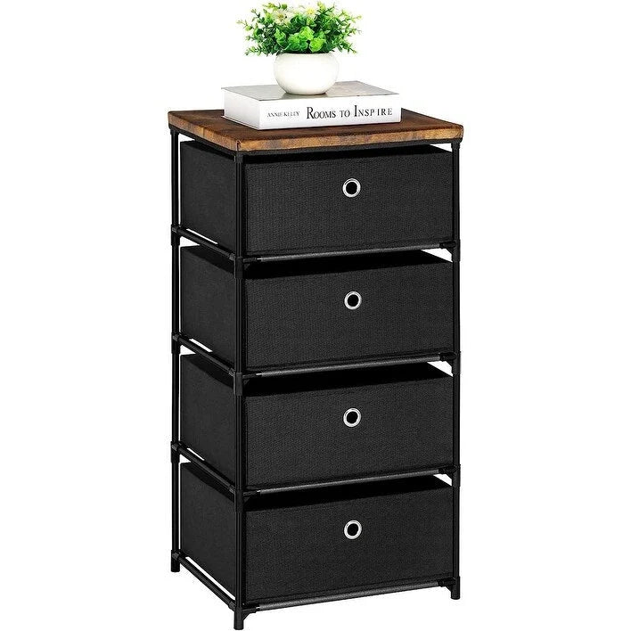 Commode de rangement à 4 tiroirs en tissu — Gris / Beige / Noir / Gris / Blanc cassé, une seule unité