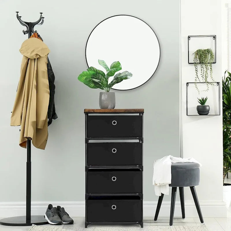 Commode de rangement à 4 tiroirs en tissu — Gris / Beige / Noir / Gris / Blanc cassé, une seule unité