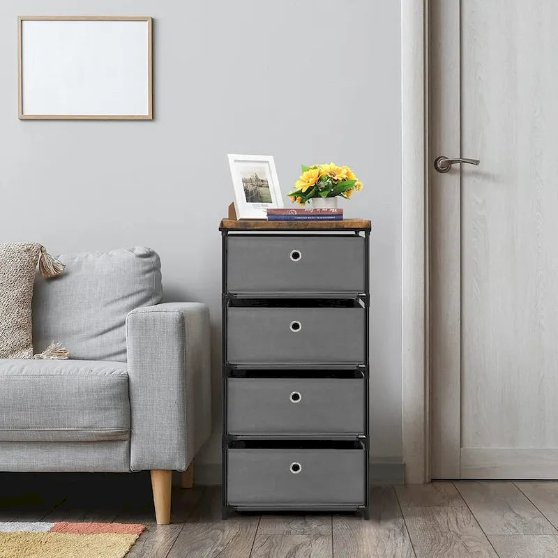 Commode de rangement à 4 tiroirs en tissu — Gris / Beige / Noir / Gris / Blanc cassé, une seule unité