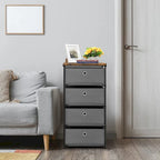 Commode de rangement à 4 tiroirs en tissu — Gris / Beige / Noir / Gris / Blanc cassé, une seule unité