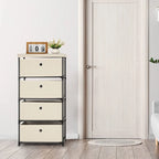 Commode de rangement à 4 tiroirs en tissu — Gris / Beige / Noir / Gris / Blanc cassé, une seule unité