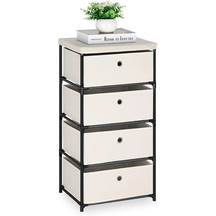 Commode de rangement à 4 tiroirs en tissu — Gris / Beige / Noir / Gris / Blanc cassé, une seule unité