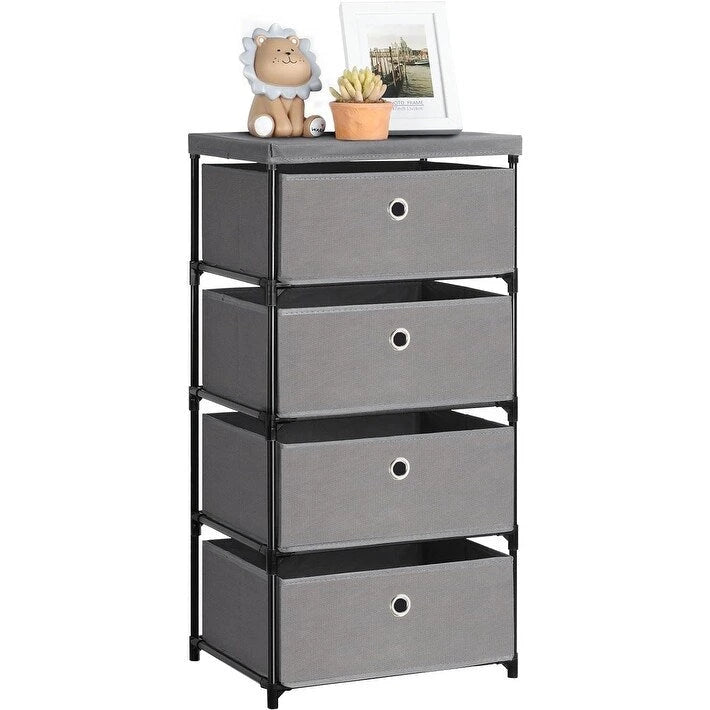 Commode de rangement à 4 tiroirs en tissu — Gris / Beige / Noir / Gris / Blanc cassé, une seule unité