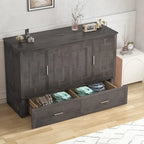 Lit escamotable Armoire-lit Murphy gris foncé / blanc / cerisier avec matelas, tiroir de rangement et station de recharge – Grand lit, 1 personne
