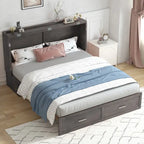 Lit escamotable Armoire-lit Murphy gris foncé / blanc / cerisier avec matelas, tiroir de rangement et station de recharge – Grand lit, 1 personne