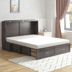 Lit escamotable Armoire-lit Murphy gris foncé / blanc / cerisier avec matelas, tiroir de rangement et station de recharge – Grand lit, 1 personne