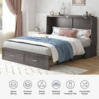 Lit escamotable Armoire-lit Murphy gris foncé / blanc / cerisier avec matelas, tiroir de rangement et station de recharge – Grand lit, 1 personne