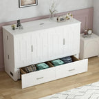 Lit escamotable Armoire-lit Murphy gris foncé / blanc / cerisier avec matelas, tiroir de rangement et station de recharge – Grand lit, 1 personne