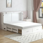 Lit escamotable Armoire-lit Murphy gris foncé / blanc / cerisier avec matelas, tiroir de rangement et station de recharge – Grand lit, 1 personne