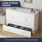 Lit escamotable Armoire-lit Murphy gris foncé / blanc / cerisier avec matelas, tiroir de rangement et station de recharge – Grand lit, 1 personne